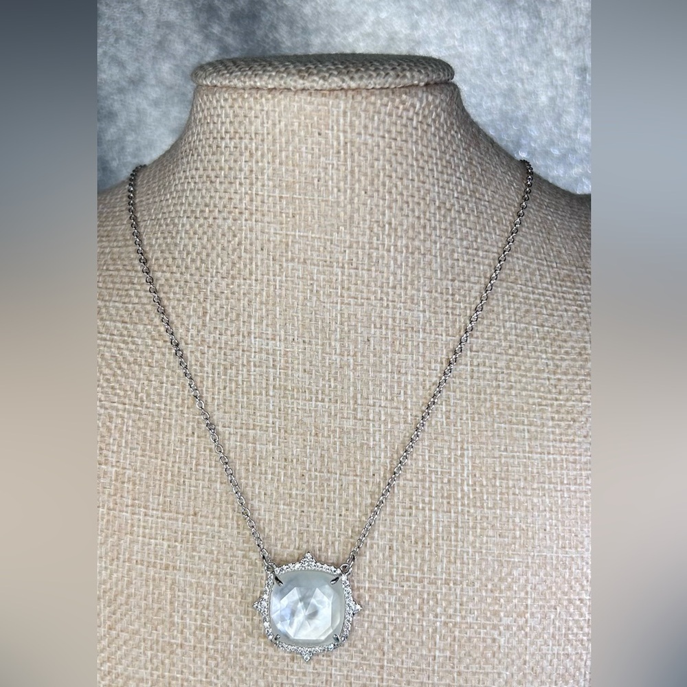Bomb Party White Quartz on Rhodium Necklace - Picture 3 of 7